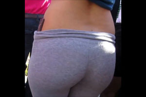 Just flawless bum in a taut gray pants.