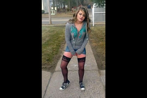 Young in pantyhose and sneakers..